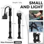 NUWAB Mini Bike Pump with Gauge, 10 Inch Portable Hand Bicycle Pump, 100PSI, Support Shrader and Presta, Fast Air Out Ball Pump, Work with All Bikes and Balls, Swimming Ring