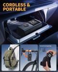 Powools Tire Inflator Portable Air Compressor, 150 PSI Cordless Bike Pump, Air Pump for Auto, Motorcycle, Bicycle, Balls with Pressure Gauge, LED Light & Car Accessories, Black, Standard Capacity