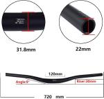 Fat-Cattie Mountain Bike Handlebar, Aluminum Alloy MTB Bar, 31.8mm Diameter, 720mm Wide, Black