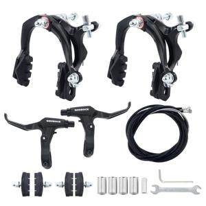 WEEROCK Bike Calip Brake Set, Front and Rear C Brake Set, Rim Brake Set with Aluminium Alloy Brake levers, Bike Cables for Kids Bike, Child Bike, Student Bicycle, BMX，Beach Bike, Commuter Bike
