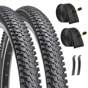 26-inch Mountain Bike Tires Set: Hycline 2-Pack 26x1.95 inch (54-559mm) Folding Replacement Puncture-Resistant Bicycle Tires and Pair 26-inch Inner Tubes with Tire Levers for MTB Off-Road Bike