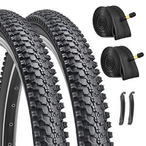 24-inch Mountain Bike Tires Set: Hycline 2-Pack 24x1.95 inch (54-507mm) Folding Replacement Puncture-Resistant Bicycle Tires and Pair 24-inch Inner Tubes with Tire Levers for MTB Off-Road Bike