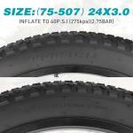 MEGHNA Fat Bike Tire 24 x 3.0 inch E Bike Tire 75-507 Foldable Knobby High Traction Replacement for Snow Bike Kids Fat Bike Electric Bike