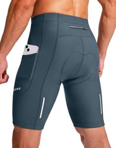  Riding Biker BicycMen's Bike Shorts 3D Padded Cycling Road Biking Underwear Mountainle UPF 50+ Cycle Shorts Zipper Pockets(Blue Grey,M)