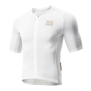 ROCKBROS Men's Cycling Jersey Short Sleeve Road Bike Shirt Zipper Pocket Quick Dry Bicycle Jersey White