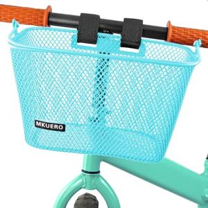 Mkuero Kids Bike Basket, Front Bicycle Basket for Boy and Girl, Metal Children's Bicycle Basket, Cute Kids Bike Decorative Accessories, Blue