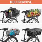 Rear Bike Basket - Large Bicycle Rear Basket with Cargo Net and Waterproof Cover, Wire Bike Baskets Rear Large Capacity (NO Bike Rack Include)