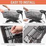 Rear Bike Basket - Large Bicycle Rear Basket with Cargo Net and Waterproof Cover, Wire Bike Baskets Rear Large Capacity (NO Bike Rack Include)