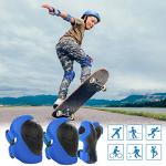 WayEee Kids Bike Helmet Set Skateboard Knee Pads, 7PCS Protective Gear Adjustable for Girls Boys 3-10 Age Elbow Pads Wrist Guards for Outdoor Sports Cycling Bike Roller Skating Scooter, Youth, Blue