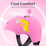Odoland Kids Bike Helmet for Boys & Girls, Toddler Bicycle Helmet Adjustable Fits 48-54cm, Safety Multi-Sport Helmet Design for Children, Playful Pink Dino
