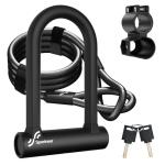 Sportneer Bike Lock: Heavy Duty Anti Theft Bike U Lock with 5ft Security Steel Cable - 17mm Shackle Bicycle U-Locks with 2 Keys & Mounting Bracket for Road Mountain Bike, Size 7.76''x5.02'', 1.64lb