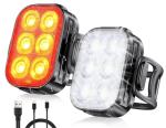 Zewdov Bike Lights for Night Riding, USB Rechargeable Bike Lights Front and Back, Waterproof IP65 Bicycle Light, 4+6 Modes Bike Headlight and Tail Light Set,1.5 Hrs Fast Charging, Easy to Install
