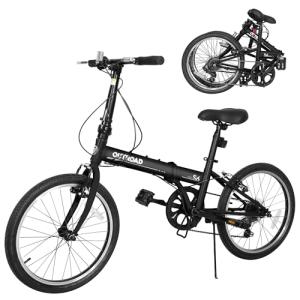 Bonusall 20" Folding Bike for Adults, Lightweight Aluminum Frame 7-Speed City Commuter Bicycle, Step-Through Foldable Bike for Women Men Seniors, Compact & Portable - Black