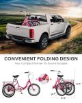 VIRIBUS Folding Tricycle for Adults, 20 inch Foldable Adult Tricycle, Folding 3 Wheel Bikes with Basket for Short Women Seniors, 1 Speed Collapsible Trike 330lb. Capacity, Three Wheeler Hot Pink