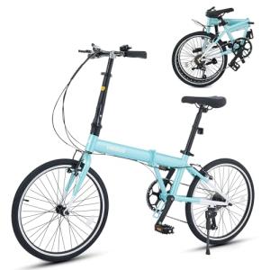 VIRIBUS Folding Bike for Adults, 20 inch Foldable Bike 7 Speed, Lightweight Compact Bicycle, Portable Collapsible Bikes for Adult Men Women City Commuters, 90% Pre-Assembled, Fold Up Bikes Mint