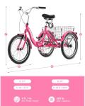 VIRIBUS Folding Tricycle for Adults, 20 inch Foldable Adult Tricycle, Folding 3 Wheel Bikes with Basket for Short Women Seniors, 1 Speed Collapsible Trike 330lb. Capacity, Three Wheeler Hot Pink
