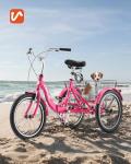 VIRIBUS Folding Tricycle for Adults, 20 inch Foldable Adult Tricycle, Folding 3 Wheel Bikes with Basket for Short Women Seniors, 1 Speed Collapsible Trike 330lb. Capacity, Three Wheeler Hot Pink