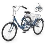 VIRIBUS Folding Tricycle for Adults, 7 Speed Foldable Adult Tricycle with Removable Wheeled Basket, Folding 3 Wheel Bikes for Adults Men Male Seniors 26 inch, Collapsible Trike 330 LB. Blue