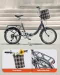 VIRIBUS Folding Bike, 20 inch Lightweight Foldable Bike for Adults 7 Speed with Aluminum Frame, Basket & Rear Rack, Step Through Collapsible Bike for Women Men Seniors City Commuter, Grey