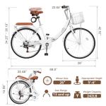 CamPingSurvivals 24/26 Inch Foldable Bike Folding Bicycle, 7 Speed Beach Cruiser Bike with Lock, Comfort Back Seat, Foldable Basket & Ergonomic Upright Frame, Cruiser Bicycle for Adults(26" White)