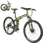 EUROBIKE Folding Bike,26 Inch Folding Full Suspension Mountain Bike,Dual Disc Brake 21 Speed Bicycle for Adults Men or Women (Green Aluminium Rims)