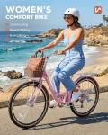 VIRIBUS Beach Cruiser Bike for Women, 26 inch Womens Bike, 7 Speed Cruiser Bikes with Rattan Basket, City Commuter Vintage Retro Step Through Bicycle for Petite Female Ladies Seniors, Pink, 330 Lb.