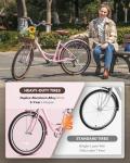 VIRIBUS Beach Cruiser Bike for Women, 26 inch Womens Bike, 7 Speed Cruiser Bikes with Rattan Basket, City Commuter Vintage Retro Step Through Bicycle for Petite Female Ladies Seniors, Pink, 330 Lb.