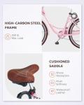 VIRIBUS Beach Cruiser Bike for Women, 26 inch Womens Bike, 7 Speed Cruiser Bikes with Rattan Basket, City Commuter Vintage Retro Step Through Bicycle for Petite Female Ladies Seniors, Pink, 330 Lb.