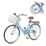 24/26 Inch Beach Cruiser Bike for Women Folding Bikes, 7-Speed Womens Bike with Basket and Coffee Cup, Womens Foldable Bicycle Commuter Bikes for Adults, Adjustable Seat & Dual V-Type Brakes