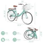 24/26 Inch Foldable Beach Cruiser Bike for Womens, 7 Speed Womens Bike with Basket and Coffee Cup, Commuting Bicycles for Women, Lightweight Complete Cruiser Bikes Bicycle for Ladies​​ Adults
