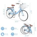 24/26 Inch Beach Cruiser Bike for Women Folding Bikes, 7-Speed Womens Bike with Basket and Coffee Cup, Womens Foldable Bicycle Commuter Bikes for Adults, Adjustable Seat & Dual V-Type Brakes