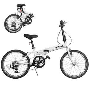 Outroad 20 Inch Folding Bike, 7-Speed Lightweight Foldable Bicycle for City Commuting, V Brake Adjustable Stem Folding Bikes for Adults/Men/Women, White