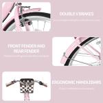 BGGFNZ 26 Inch Foldable Beach Cruiser Bike Womens Bicycle with Basket, 7 Speed Bikes for Women, Womens Bike Commuter Bicycle for Adult, Dual V-Brake Complete Cruiser Bikes, 330lbs Capacity (Pink)
