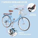 24/26 Inch Beach Cruiser Bike for Women Folding Bikes, 7-Speed Womens Bike with Basket and Coffee Cup, Womens Foldable Bicycle Commuter Bikes for Adults, Adjustable Seat & Dual V-Type Brakes