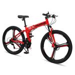 CamPingSurvivals 26" Foldable Bike, 21 Speeds Folding Bikes for Adults, Bicycle for Men & Women with Full-Suspension, Double-Walled Tire, Dual Disc Brake, Quick Release and Unique Wheel Look(Red)
