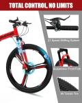 CamPingSurvivals 26" Foldable Bike, 21 Speeds Folding Bikes for Adults, Bicycle for Men & Women with Full-Suspension, Double-Walled Tire, Dual Disc Brake, Quick Release and Unique Wheel Look(Red)