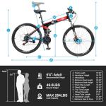 CamPingSurvivals 26/27.5 Inch Foldable Bike Folding Bike with 21 Speed, One Touch Folding, Dual Disc Type Brakes, Adjustable Seat, Full Suspension, Folding Bicycle for Men/Women/Senior (27.5" Black)