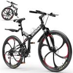 MarKnig 26 Inch Adult Folding Bikes/Mountain Bikes, 21 Speeds Mountain Bicycles with Full Suspension, Dual Disc Brake, High Carbon Steel Frame, Foldable Bike for Men/Women/Teen, HM-Black