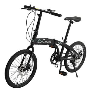 Ktaxon 20 in Folding Bike Adult Bike, 7-Speed Folding Bicycle with 100% Assembled, Double Shock Effect, Powerful Mechanical Dual Disc Brakes and Adjustable Design (Black & Green)