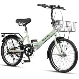 AVASTA 20 Inch Folding Bike for Men Male and Women Female with 7-Speed, Dual C-Brake, Fender, Rear Rack and Bicycle Basket, Green
