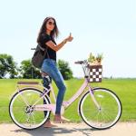 BGGFNZ 26 Inch Foldable Beach Cruiser Bike Womens Bicycle with Basket, 7 Speed Bikes for Women, Womens Bike Commuter Bicycle for Adult, Dual V-Brake Complete Cruiser Bikes, 330lbs Capacity (Pink)