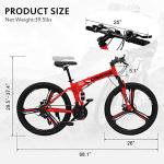 CamPingSurvivals 26" Foldable Bike, 21 Speeds Folding Bikes for Adults, Bicycle for Men & Women with Full-Suspension, Double-Walled Tire, Dual Disc Brake, Quick Release and Unique Wheel Look(Red)