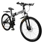 Bruce & Shark 26" Folding Mountain Bike for Men, 21 Speeds Full Suspension Commuter Bicycle, High Carbon Steel & Disc Brakes, Portable City Outdoor Bike for Adult Youth Teen