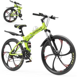 Outroad Folding Mountain Bike Foldable/Unfoldable Bike 26 Inch for Adult, 21-Speed Dual Suspension High-Carbon Steel MTB Foldable Bicycle, Dual Disc Brake Folding Bikes for Men Women