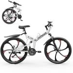 MarKnig 26 Inch Adult Folding Bikes, Mountain Bicycles with Full Suspension, Dual Disc Brake, High Carbon Steel Frame, Foldable Bike for Men/Women/Teen, HM-White