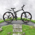 Outroad 26 Inch Folding Mountain Bike, 21 Speed Full Suspension High-Carbon Steel MTB Foldable Bicycle, Dual Disc Brake Adjustable Seat and Non-Slip Folding Bikes for Adults/Women/Men,Black