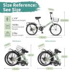 AVASTA 20 Inch Folding Bike for Men Male and Women Female with 7-Speed, Dual C-Brake, Fender, Rear Rack and Bicycle Basket, Green