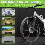 MarKnig 26 Inch Adult Folding Bikes, Mountain Bicycles with Full Suspension, Dual Disc Brake, High Carbon Steel Frame, Foldable Bike for Men/Women/Teen, HM-White