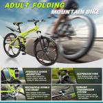 Brightpeak 26" Folding Mountain Bike - 21-Speed Gears, Full Suspension, Dual Disc Brakes, High-Carbon Steel Frame, Quick-Release Foldable Design for Adults & Teens (Green)