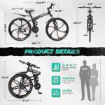 Outroad 26 Inch Folding Mountain Bike, 21 Speed Full Suspension High-Carbon Steel MTB Foldable Bicycle, Dual Disc Brake Adjustable Seat and Non-Slip Folding Bikes for Adults/Women/Men,Black